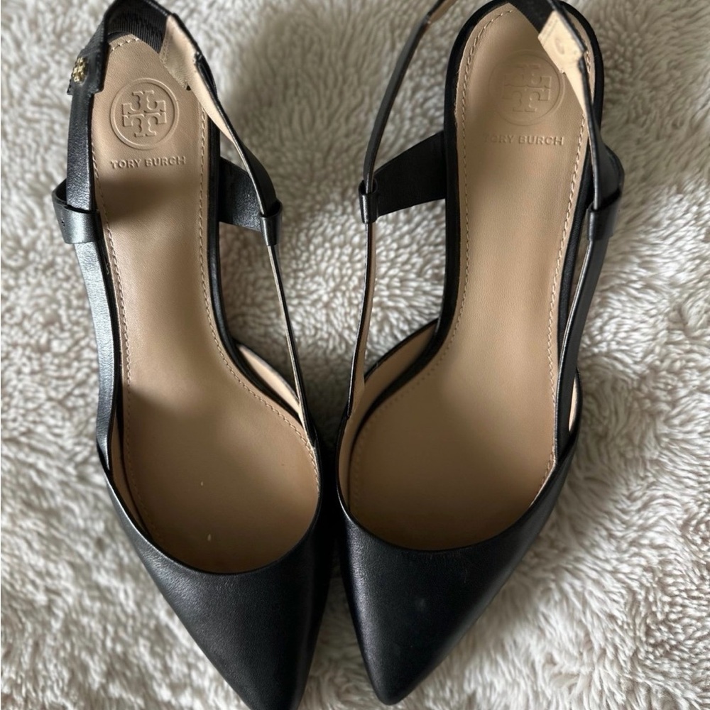 Tory Burch Black Leather Slingback Heels size 8.5
